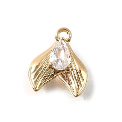 Fish Латунные подвески из прозрачного кубического циркония, без кадмия, без никеля и без свинца, реальный 18 k позолоченный, рыбий хвост, 13.5x11.5x4.5 мм, отверстие : 1.4 мм