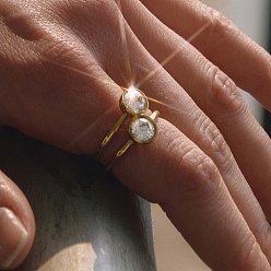 Круглые 304 женские перстни из нержавеющей стали с кубическим цирконием, золотые, круглые, размер США 7 1/4 (17.5 мм)