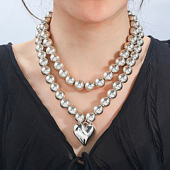 Платина 2шт 2 стили сплав сердце кулон ожерелья комплект, круглые ccb пластиковые бусины ожерелья для женщин, платина, 15.08~17.91 дюйм (38.3~45.5 см), 1 шт / стиль