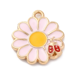 Лавандовый румянец Подвески из эмали и сплава, золотые, ромашка с божьей коровкой, лавандовый румянец, 18.5x16x3 мм, отверстие : 1.6 мм, 10 шт / комплект