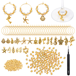 Золотой Наборы для самостоятельного изготовления подвесок в виде бокалов для вина в океане, включая фурнитуру для серег-колец из латуни, Spacer бисер железа, Покрытие акриловыми шариками, Подвески из сплава , нержавеющей стали пинцет бисером, золотые, 120x10x5 мм