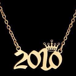 Number Год рождения короны 201 ожерелья из нержавеющей стали для женщин, золотые, число 2010, 17.72 дюйм (45 см)
