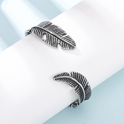 Античное Серебро Ретро 316 браслеты-манжеты из хирургической нержавеющей стали, перо, античное серебро, внутренний диаметр: 2.28 дюйм (5.8 см)