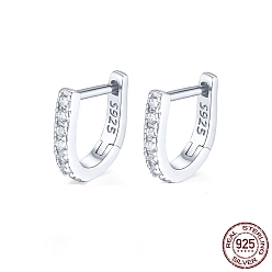 Platinum Rhodium Plated 925 Sterling Silver Micro Pave Cubic Zirconia Hoop Earrings for Women, Platinum, 9x8.4mm