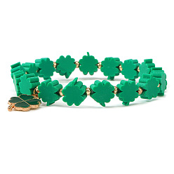 Зеленый Браслеты-подвески в виде фигурок хейши из сплава и полимерной глины, браслеты из бисера для женщин, клевер, с эмалью, зелёные, 6.89 дюйм (17.5 см)