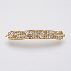 Golden Eco-Friendly Brass Micro Pave Cubic Zirconia Links, Lead Free & Cadmium Free, Rectangle, Golden, 38x5.5x2mm, Hole: 1mm