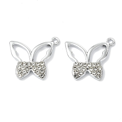 Бабочка Подвески из сплава с кристаллами и стразами и анималистическим рисунком, платина, очарование бабочки, 16x17.5x2.5 мм, отверстие : 1.4 мм
