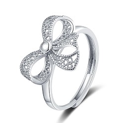 Платина Регулируемые манжетные кольца из латуни, украшения для женщин, бантом, платина, размер США 8 (18.1 мм)