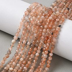 Солнечный Камень Натуральный Sunstone бисер пряди, граненые, круглые, 4 мм, отверстие : 0.7 мм, около 101 шт / нитка, 15.35'' (39 см)