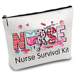 Слово Изготовленные на заказ сумки для хранения холста из поликоттона, металлические мешочки на молнии, прямоугольные, слово, 18x25 см