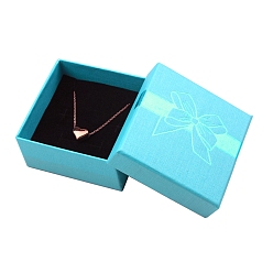 Голубой Бантовый принт крафт-бумага картон ювелирные изделия ожерелье подарочные коробки, квадрат с губкой внутри, голубой, 7x7x3.5 см