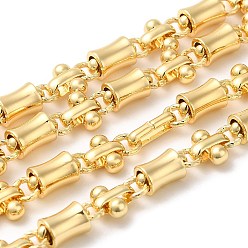 Настоящее золото 18K Покрытие стойки латунная бамбуковая палка и цепочка с перекрестным звеном, несварные, долговечный, без свинца и без кадмия, реальный 18 k позолоченный, 7.5x8x3.5 мм, 10x5.5 мм