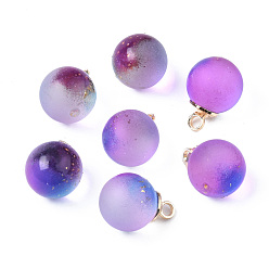 Озёрно--синий Двухцветные прозрачные стеклянные подвески, с петлей из латуни, покрытой светлым золотом, матовые, с блеском порошок, круглые подвески, Плут синий, 14x10 мм, отверстие : 2 мм