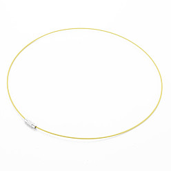 Yellow Stainless Steel Wire Necklace Cord DIY Jewelry Making, with Brass Screw Clasp, Yellow, 17.5 inchx1mm, Diameter: 14.5cm