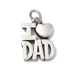 Античное Серебро День отца 304 подвески из нержавеющей стали, слово, которое я люблю, папин шарм, античное серебро, 18x13.5x2.5 мм, Перейти кольцо: 6x1 мм, внутренний диаметр: 4 мм
