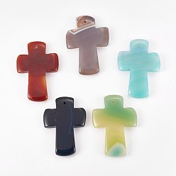 Natural Agate Natural Agate Pendants, Cross, 50~56x35~36x6mm, Hole: 1.5mm