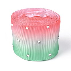 Colorful Polyester Grosgrain Ribbon, with Single Face Crystal Rhinestone, for Crafts Gift Wrapping, Party Decoration, Colorful, 2 inch(52mm), 5 yards/roll(4.57m/roll)