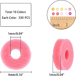 Mixed Color Handmade Polymer Clay Beads, Disc/Flat Round, Heishi Beads, Mixed Color, 4x1mm, Hole: 1mm, 10 colors, 330pcs/color, 3300pcs,