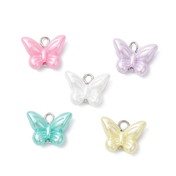 Платина Подвески из непрозрачного акрила с имитацией жемчуга, бабочка, платина, 14.5x19x6 мм, отверстие : 2.5 мм