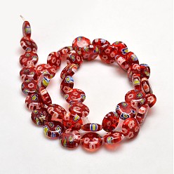 Красный Millefiori стеклянные плоские круглые нити бисера, красные, 10x3~4 мм, отверстие : 1 мм, около 38 шт / нитка, 14 дюйм