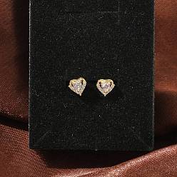 Настоящее золото 18K Женские серьги-гвоздики из латуни с микропаве и прозрачным кубическим цирконием, сердце, реальный 18 k позолоченный, 6x6.5 мм