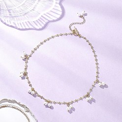 Золотой Латунные цепочки ручной работы с цепочкой из стеклянного жемчуга с кисточками для женщин, белые, золотые, 16.73 дюйм (42.5 см)