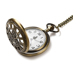 Античная Бронза Колье с подвеской из сплава стекла и карманом, электронные часы, железные цепочки и карабин-лобстеры , плоские круглые с зубчатым рисунком, античная бронза, 30.70~32.28 дюйм (78~82 см), часы: 60x47x16мм