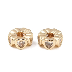 Light Gold Латунные микропаве из прозрачного кубического циркония, круглые с сердцем, стойки покрытие, долговечный, без свинца и без кадмия, золотой свет, 8x4 мм, отверстие : 3 мм