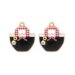 Negro Colgantes de acero inoxidable esmaltados impresos 304, encantos del bolso, revestimiento de iones (ip), real 18 k chapado en oro, negro, 16.5x14.5x5 mm, agujero: 1.3 mm