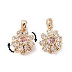 Настоящее золото 18K Вращающиеся подвески из латуни с микропаве и кубическим цирконием, долговечный, , реальный 18 k позолоченный, 14.5x12x7 мм, отверстие : 5x2.5 мм