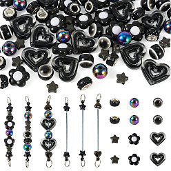 Черный Сделай сам наборы для ключей, в том числе 3шт. брелоков из нержавеющей стали с бусинами, 12шт. круглые бусины из смолы, символизирующие сглаз, 36шт акриловые бусины, 12 шт. Европейские бусины со стразами из полимерной глины, чёрные