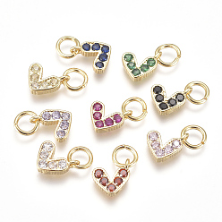 (52) Непрозрачная лаванда Латунные микро проложить кубического циркония прелести, с целью перехода в кольце, долговечный, реальный 18 k позолоченный, сердце, разноцветные, 6x8x2 мм, отверстие : 3 мм