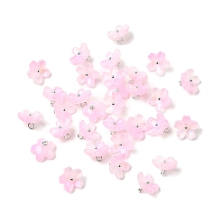 Бледно-Розовый Стеклянные прелести, цветок, с латунной петлей платинового тона и блестящей пудрой, градиент цвета, розовый жемчуг, 11x11x7 мм, отверстие : 1.8 мм