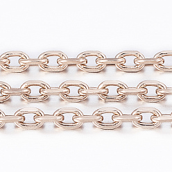 Розовое Золото Ионное покрытие (ip) 304 кабельные цепи из нержавеющей стали, цепи с алмазной огранкой, пайки, граненые, с катушкой, овальные, розовое золото , 2x1.2x0.4 мм, около 32.8 футов (10 м) / рулон