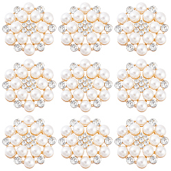 Белый 25 Кабошоны из сплава со стразами, с пластиковой имитацией раскатов, цветок, золотые, белые, 27.5x28x9 мм