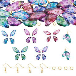 (52) Непрозрачная лаванда Наборы для самостоятельного изготовления сережек-подвесок в виде крыльев бабочки, включая подвески из эпоксидной смолы, латунные крючки для сережек и прыгающее кольцо, разноцветные, 39x19x2.5 мм, отверстие : 1 мм