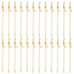 Plaqué 24K Or Véritable 20 définit une rallonge de chaîne en laiton plaqué longue durée, avec des agrafes de pince de homard et des pointes de perle, réel 24 k plaqué or, 20mm, chaîne étendre: 69mm, conseils de perle: 8x3.5 mm, intérieur: 3 mm, fermoirs: 12x6x2.5 mm