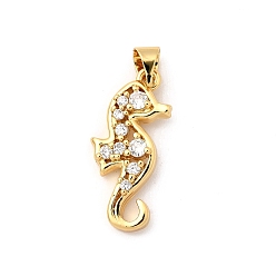 Sea Horse Латунные микро проложить кубического циркония подвески, без кадмия и без свинца, реальный 16 k позолоченный, морской конек, 22.5x11x3 мм, отверстие : 4x5 мм