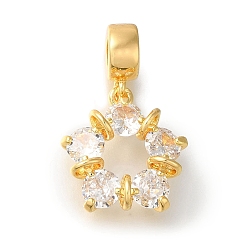 Золотой Стеллажное покрытие латунь проложить прозрачный кубический цирконий европейские подвески с подвесками, подвески в виде цветов с большими отверстиями, без свинца и без кадмия, долговечный, золотые, 25 мм, отверстие : 4 мм