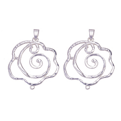 925 Sterling Silver Plated Alloy Links connectors, Matte Style, Flower, 925 Sterling Silver Plated, 72.5x68.5x2mm, Hole: 5x11.5mm, 2pcs/set