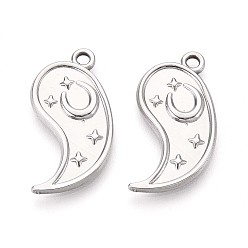 Нержавеющая Сталь Цвет 304 подвески из нержавеющей стали, инь-ян с луной и звездой, анти-тускнение, цвет нержавеющей стали, 26.5x14x2 мм, отверстие : 1.8 мм