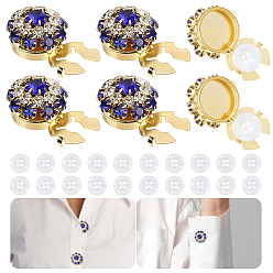 Saphir 6Boutons de manchette en alliage de strass, avec 20pcs 4-trou bouton en plastique, saphir, 21.5x15mm, Trou: 10x6mm