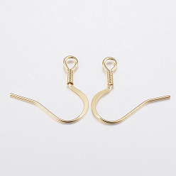 Real 18K Gold Plated 304 Stainless Steel French Earring Hooks, Flat Earring Hooks, Ear Wire, with Horizontal Loop, Real 18K Gold Plated, 17~18x16x1.5mm, Hole: 2.5mm, 20 Gauge, Pin: 0.8mm