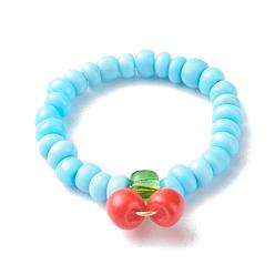 Light Sky Blue Glass Seed Beaded Finger Rings, with Eco-Friendly Copper Wire, Cherry, Light Sky Blue, US Size 6 1/2(16.9mm)