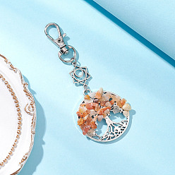 Красный Авантюрин Бусины из натурального красного авантюрина и сплава с подвеской в виде дерева жизни, с поворотными застежками когтя омара, 90 мм