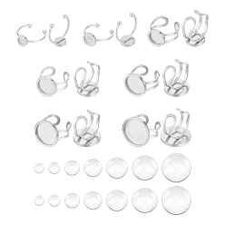 Нержавеющая Сталь Цвет 201 настройки кольца манжеты из нержавеющей стали, и прозрачные круглые стеклянные кабошоны, цвет нержавеющей стали, лоток : 6~18 мм, Размер США 7 1/4~Размер США 8