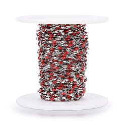 Red 304 Stainless Steel Link Chains, with Spool, with Enamel, Soldered, Stainless Steel Color, Red, 4~10x2x0.4~2mm, about 32.8 Feet(10m)/roll