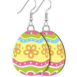 Желтый Акриловые серьги-подвески с пасхальным принтом, яйцо с узором, платина, желтые, 50 мм