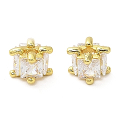 Настоящее золото 18K Латунные микро проложить кубического циркония бусы, кубические, реальный 18 k позолоченный, 8x8x5.5 мм, отверстие : 2 мм