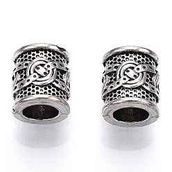 Antik Silber Farbe Tibetische Stil Legierung Großlochperlen, Großloch perlen, cadmiumfrei und bleifrei, Kolumne, Antik Silber Farbe, 9x8 mm, Bohrung: 4.8 mm, ca. 3790 Stk. / 5000 g